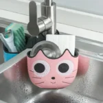 Cute Cat-Shaped Sink Caddy with Drainage - Kitchen & Bathroom Organizer for Sponges, Utensils, and Personal Care Items