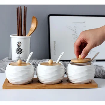 Ceramic Seasoning Jar Salt Canister Spice Storage Pot Sugar Tea Container Light Brown Kitchen Accessories Household