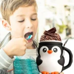 Printed Penguin Cute Ice Pint Holder with Spoon Holder Ice Cream Pint Containers Beer Can Holder for Yogurt & Frozen Desserts