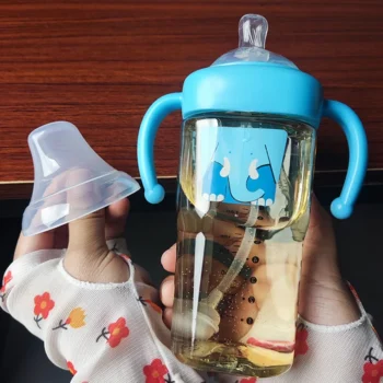Baby Bottles Feeding Bottle with Handle Nano Antibacterial Nursing Bottle with Cross Hole Feeding Bottles for 6 Months+