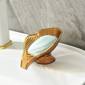 Bathroom Soap Holder Gold Leaf Dish Soap Kitchen Sponge Soap Box Storage Non-Slip Drain Soap Case Container Bathroom