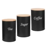Galvanized Metal Airtight Sealed Canisters Round Bamboo Lid Coffee Tea Sugar Storage Jars Kitchen Storage Containers Rustic