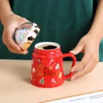 Crystal Ball Christmas Mugs Ceramic Santa Claus Figurines with Lid and Spoon Cute Coffee Mug for Home Office High, X'mas Gift