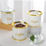 Sparkle Glass Crushed Diamonds Canister for Sugar Coffee Tea Decorative Storage Jar with Lids for Kitchen Counter Dining Room