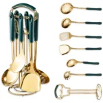 Stainless Steel Kitchen Utensils Set with Holder, Kitchen Accessories for Cooking Includes Soup Ladle, Metal Spatula
